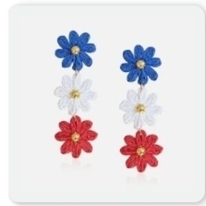 Adorable Red, White & Blue Long Rattan Earrings- NEW!